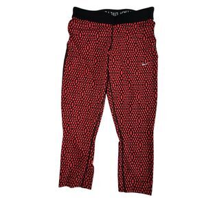 Nike Dry-Fit Capri Run Fast Tights Women Size Small Red Black Dot